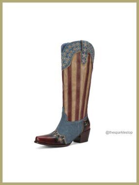 Western Cowboy Boots Women Faux Leather Ankle Bootie Block Heel Pull-On